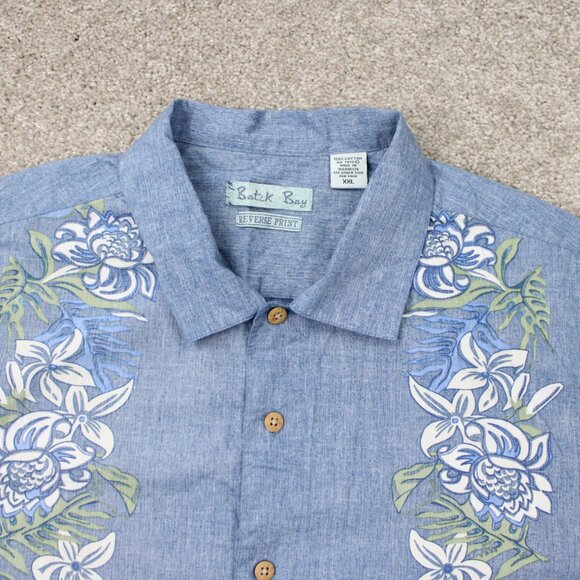 Batik Bay Shirt Mens 2XL XXL Blue Floral Reverse Print 100% Cotton Short Sleeve - Picture 5 of 11